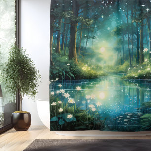 Aquarell Verzauberter Waldsee Duschvorhang