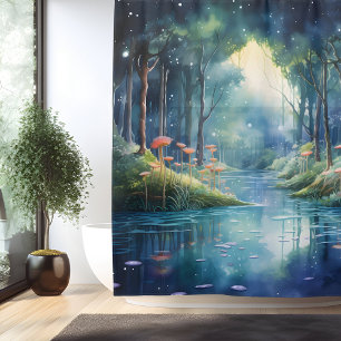 Aquarell Verzauberter Waldsee Duschvorhang