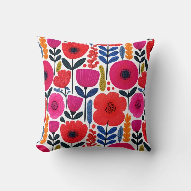 Aquarell Vibrannte Blume BOHO Botanisch Kissen (Vorderseite)