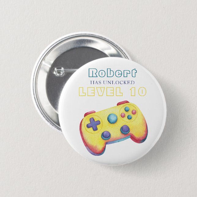 Aquarell-Videospiel-Kindergeburtstag Button (Vorne & Hinten)