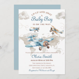 Aquarell Vintag Airplane Reiseboy Babydusche Einladung