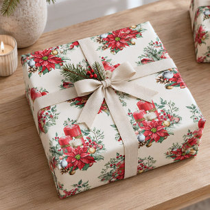 Aquarell Vintag Art Rote Weihnachtsfeier Poinsetti Geschenkpapier