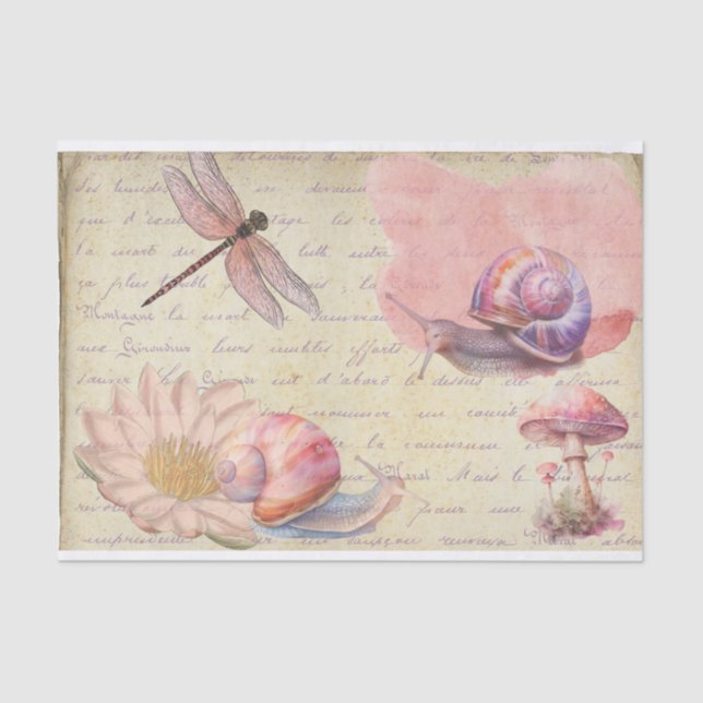 Aquarell Vintag Dragonfly Schneckenentcoup Seidenpapier (Vorderseite)