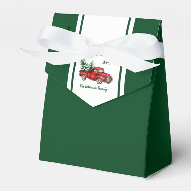 Aquarell Vintag Red Truck Weihnachts-Party Geschenkschachtel (Vorderseite)