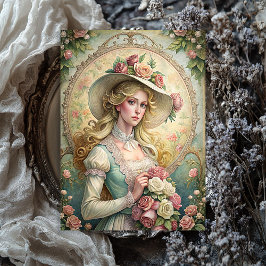 Aquarell Vintag Viktorianische Frau mit rosa Rosen Seidenpapier