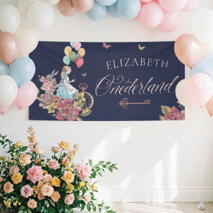 Aquarell Vintage Alice im Wunderland Geburtstag Banner