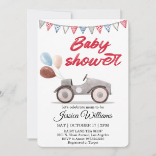 Aquarell-Vintage-Auto-Baby-Shower-Einladung Einladung