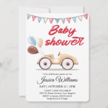 Aquarell-Vintage-Auto-Baby-Shower-Einladung