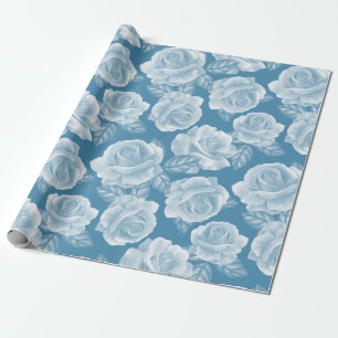 Aquarell Vintage Blaue Rosen Elegante Blumen Geschenkpapier