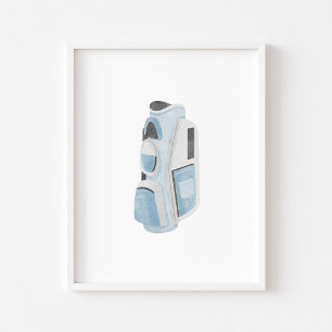 Aquarell-vintage-blauer-Golfschläger-Tasche-Plakat Poster