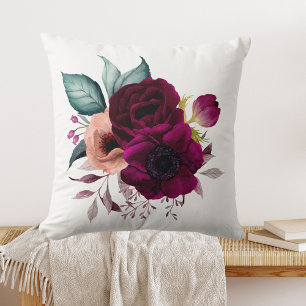 Aquarell Vintage Boho Lila Blumen Floral Kissen