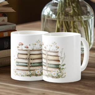 Aquarell-Vintage-Bücher und Wildblumen Kaffeetasse
