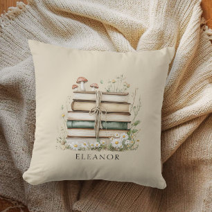 Aquarell-Vintage-Bücher und Wildblumen  Kissen
