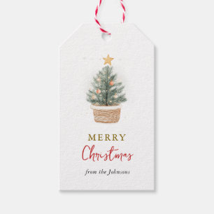 Aquarell Vintage-Christbaum Geschenkanhänger