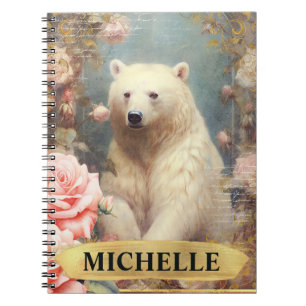 Aquarell Vintage Eisbär und rosa Rosen Notizblock