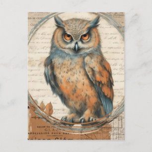Aquarell-Vintage-Eulen-Collage-Postkarte Postkarte