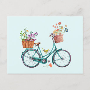Aquarell-Vintage-Fahrrad mit Blumenkörben Postkarte
