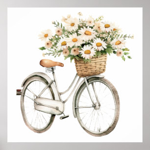 Aquarell-Vintage-Fahrrad mit Gänseblümchen Poster