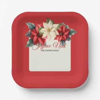 Aquarell Vintage Floral Roter Weihnachtsstern Weih Pappteller