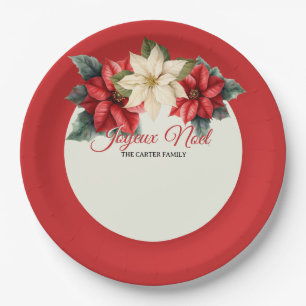 Aquarell Vintage Floral Roter Weihnachtsstern Weih Pappteller