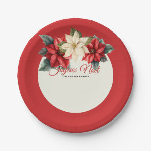 Aquarell Vintage Floral Roter Weihnachtsstern Weih Pappteller