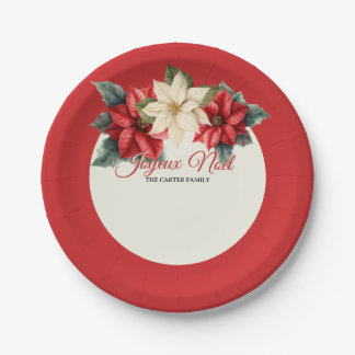 Aquarell Vintage Floral Roter Weihnachtsstern Weih Pappteller