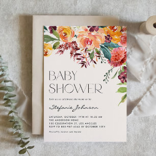 Aquarell Vintage Herbstblumenstrauß Baby Shower Einladung