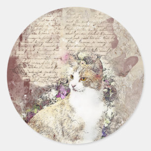 Aquarell Vintage Katze Runder Aufkleber