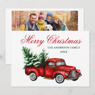 Aquarell-Vintage-LKW-Weihnachtsfoto-Rückseite Feiertagskarte