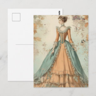 Aquarell Vintage Mode Frau Collage Postkarte