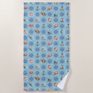 Aquarell Vintage Nautisches Meeresleben Strandtuch