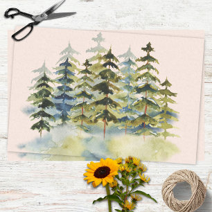 Aquarell Vintage Nebeliger Grüner Kiefernwald Seidenpapier