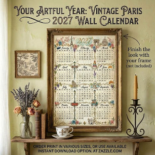 Aquarell Vintage-Paris-Thema 2027 Wandkalender Poster
