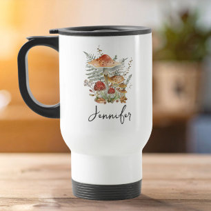Aquarell-Vintage-Pilz-Cottagecore-Monogramm Reisebecher