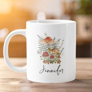 Aquarell-Vintage-Pilz-Farn-Blätter-Monogramm Jumbo-Tasse