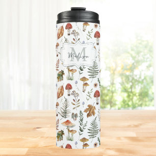 Aquarell-Vintage-Pilz-Farn-Botanik-Muster Thermosbecher