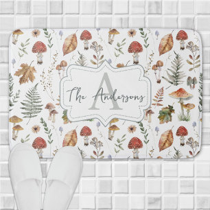 Aquarell-Vintage-Pilz-Farn-Botanisches Muster Badematte