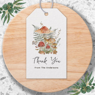 Aquarell Vintage Pilze Farnblätter Danke Geschenkanhänger