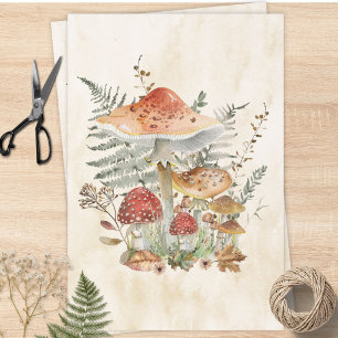 Aquarell-Vintage-Pilze-Farnblätter-Decoupage Geschenkpapier Set