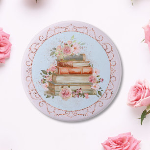 Aquarell Vintage Rosa Rosen und Bücher Floral Button
