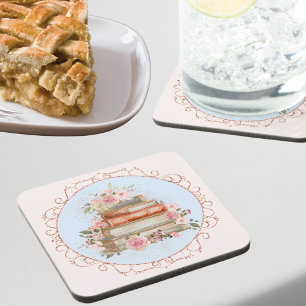 Aquarell-Vintage-Rosa-Rosen und Bücher Floral  Getränkeuntersetzer