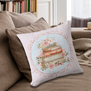 Aquarell-Vintage-Rosen und Buchfloristik Kissen