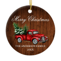 Aquarell Vintage roter Lastwagen Holz Weihnachten