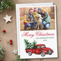 Aquarell Vintage roter LKW Foto Weihnachten