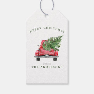Aquarell Vintage-Roter LKW Weihnachten Geschenkanhänger
