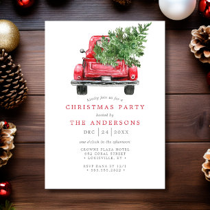 Aquarell Vintage-Roter LKW Weihnachtsfeier Einladung