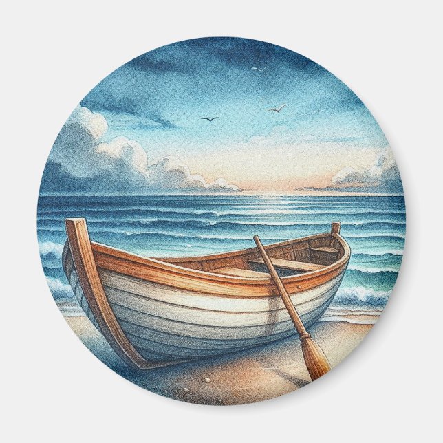 Aquarell-Vintage-Ruderboot am Meer Magnet (Vorne)