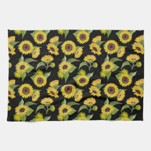 Aquarell-Vintage-Sonnenblumen-Sträußemuster Geschirrtuch