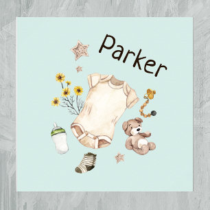 Aquarell Vintage Spielzeug Teal Kinderzimmer Poster