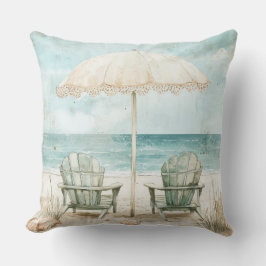 AQUARELL VINTAGE STRANDSTÜHLE UND SONNENSCHIRM KISSEN